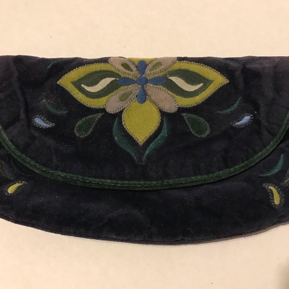 Lucky Brand Blue Velvet Floral Embroidered Wristlet Boho - Picture 3 of 8